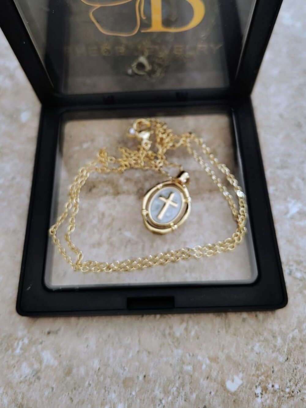 Women's Yellow Gold Plated Brass Lobster Clasp Enamel Cross Pendant Necklace